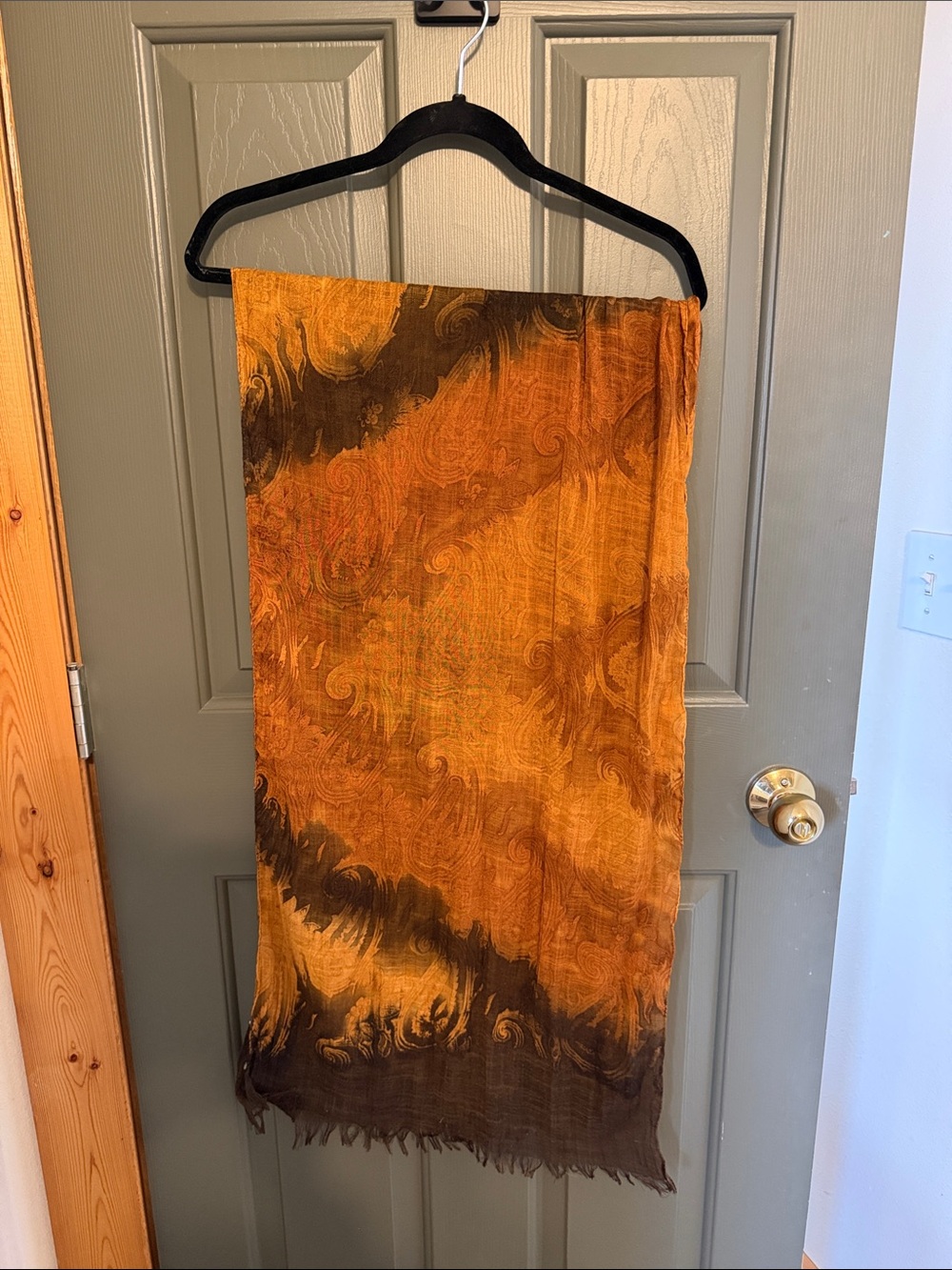 Paisley-Effect Lightweight Scarf in Orange and Brown - Unbranded